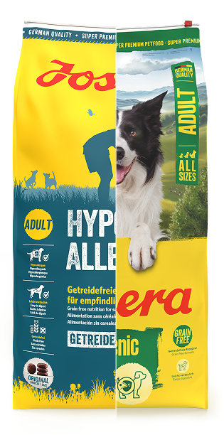 Josera Hundefutter Beutel - die eine Hälfte im alten Design, die andere Hälfte im neuen Design